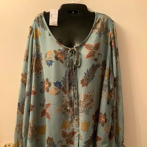 Blouse, Med Green, Button Frt, Lng Slv, Lined.